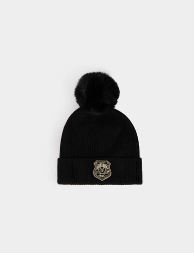 Gorro con pompon negro mujer