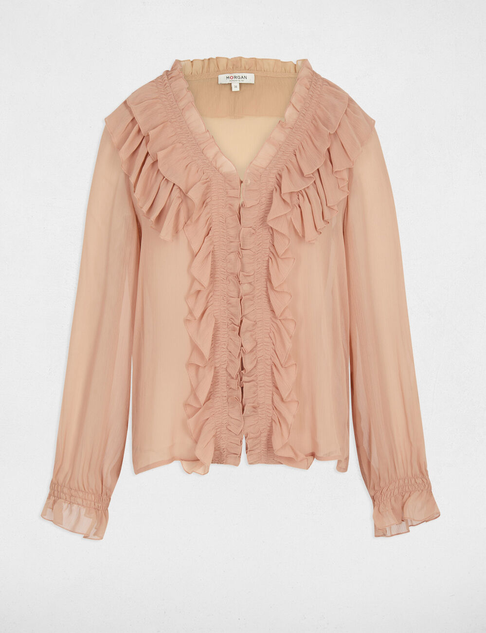 Camisa fluida con cuello en v rosa salm&oacute;n mujer