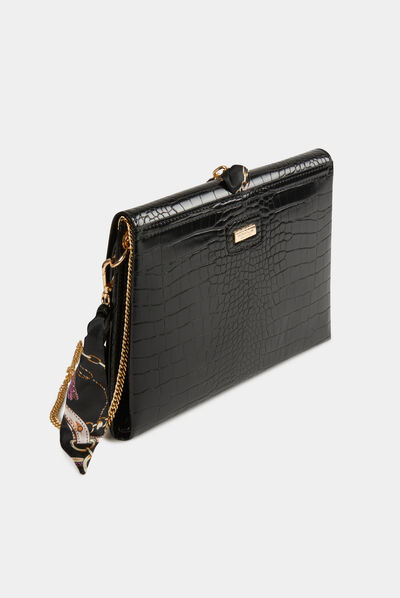 Bolso cartera de mano con fular negro mujer