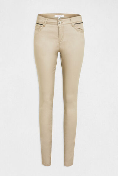 Pantalón skinny efecto mojado beis claro mujer