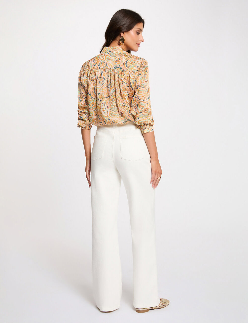 Top de sat&eacute;n con cuello de solapa multicolor mujer