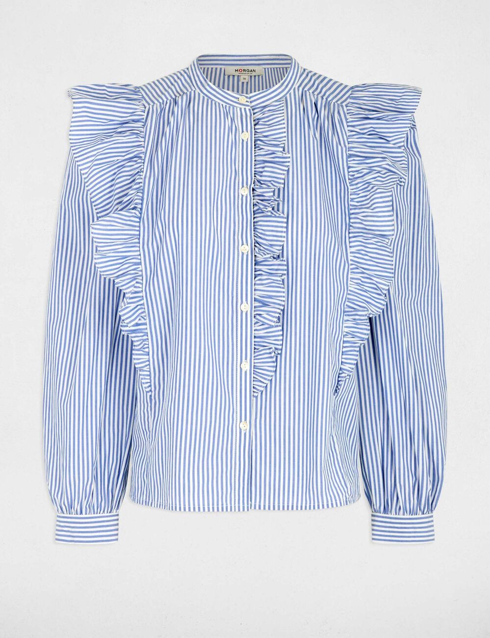 Camisa de rayas con cuello mao azul cielo mujer