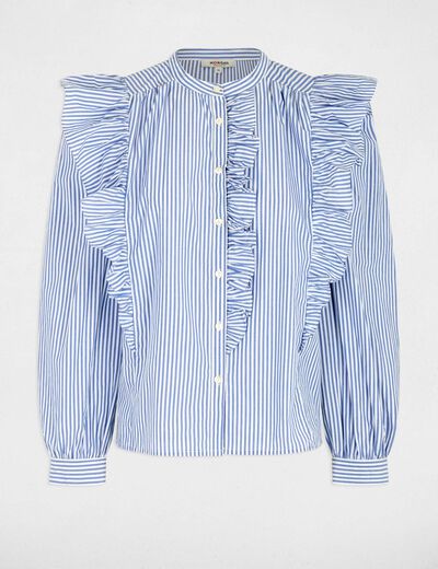 Camisa de rayas con cuello mao azul cielo mujer