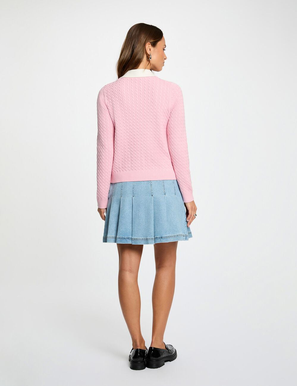 Falda corta plisada denim stone mujer