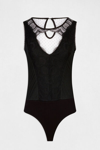 Body sin mangas con encaje negro mujer