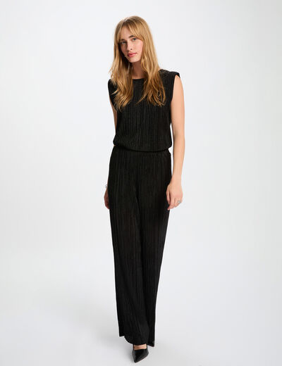 Pantal&oacute;n ancho plisado negro mujer