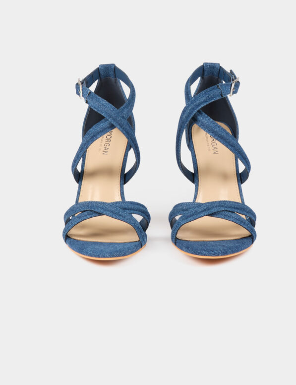 sandalias de vaquero con tacon denim crudo mujer Sandalias de vaquero con tacón denim crudo mujer