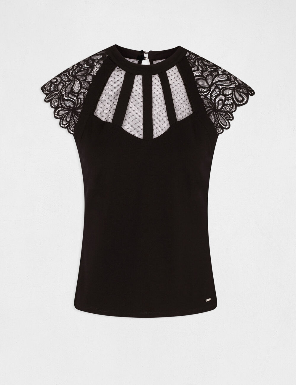 Camiseta manga corta con encaje negro mujer