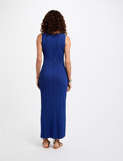 Vestido punto largo ajustado azul eléctrico mujer