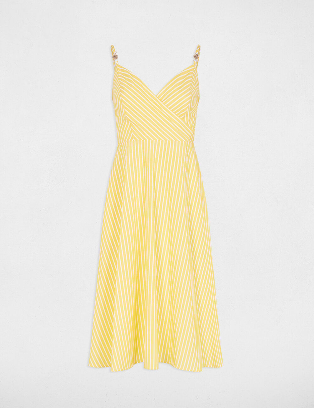 Vestido cruzado de rayas amarillo claro mujer