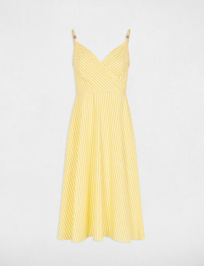 Vestido cruzado de rayas amarillo claro mujer