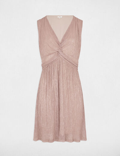 Vestido plisado con cuello en V marr&oacute;n oscuro mujer