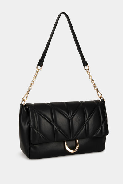 Bolso con solapa acolchado negro mujer