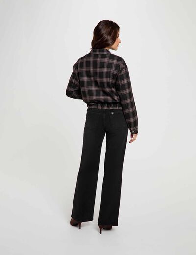 Chaqueta de cuadros negro mujer