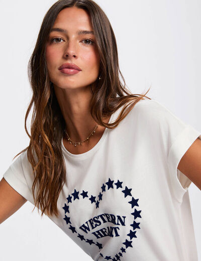 Camiseta recta con cuello redondo blanco mujer