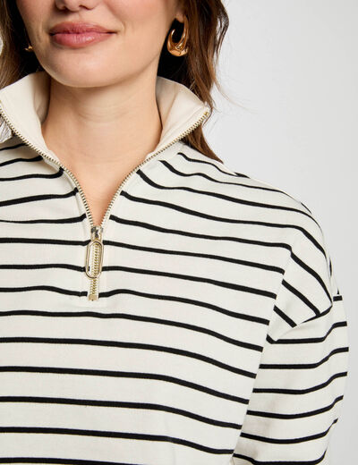 Sudadera manga larga rayas blanco mujer