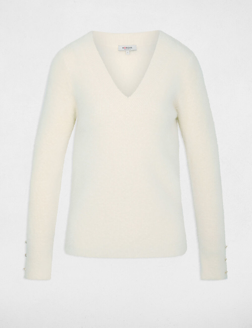 Jersey cuello v mangas largas marfil mujer