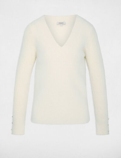 Jersey cuello v mangas largas marfil mujer