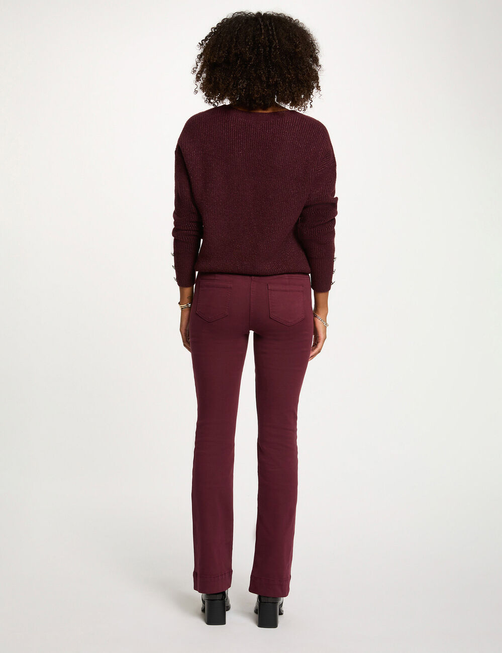Jersey cuello en V oversize ciruela mujer