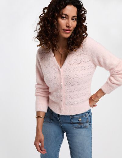 Cárdigan manga larga rosa claro mujer