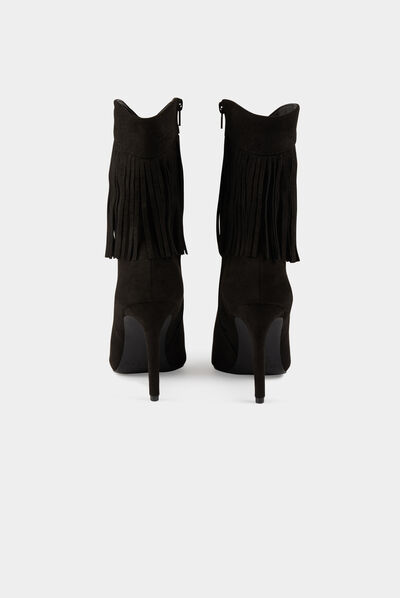 Botines de tacón con flecos negro mujer