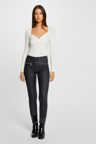 Pantalón skinny mojado con cremallera marino mujer