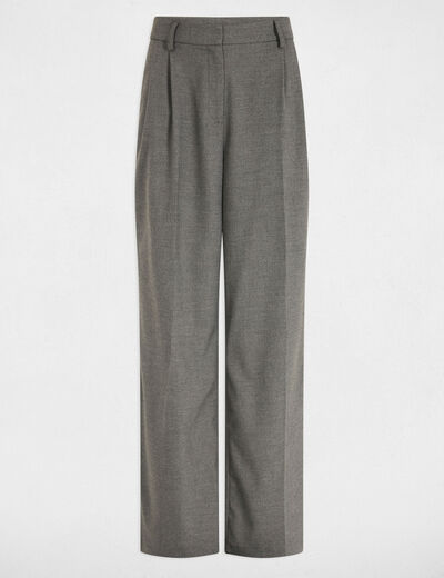 Pantalón pernera ancha pinzas gris claro mujer