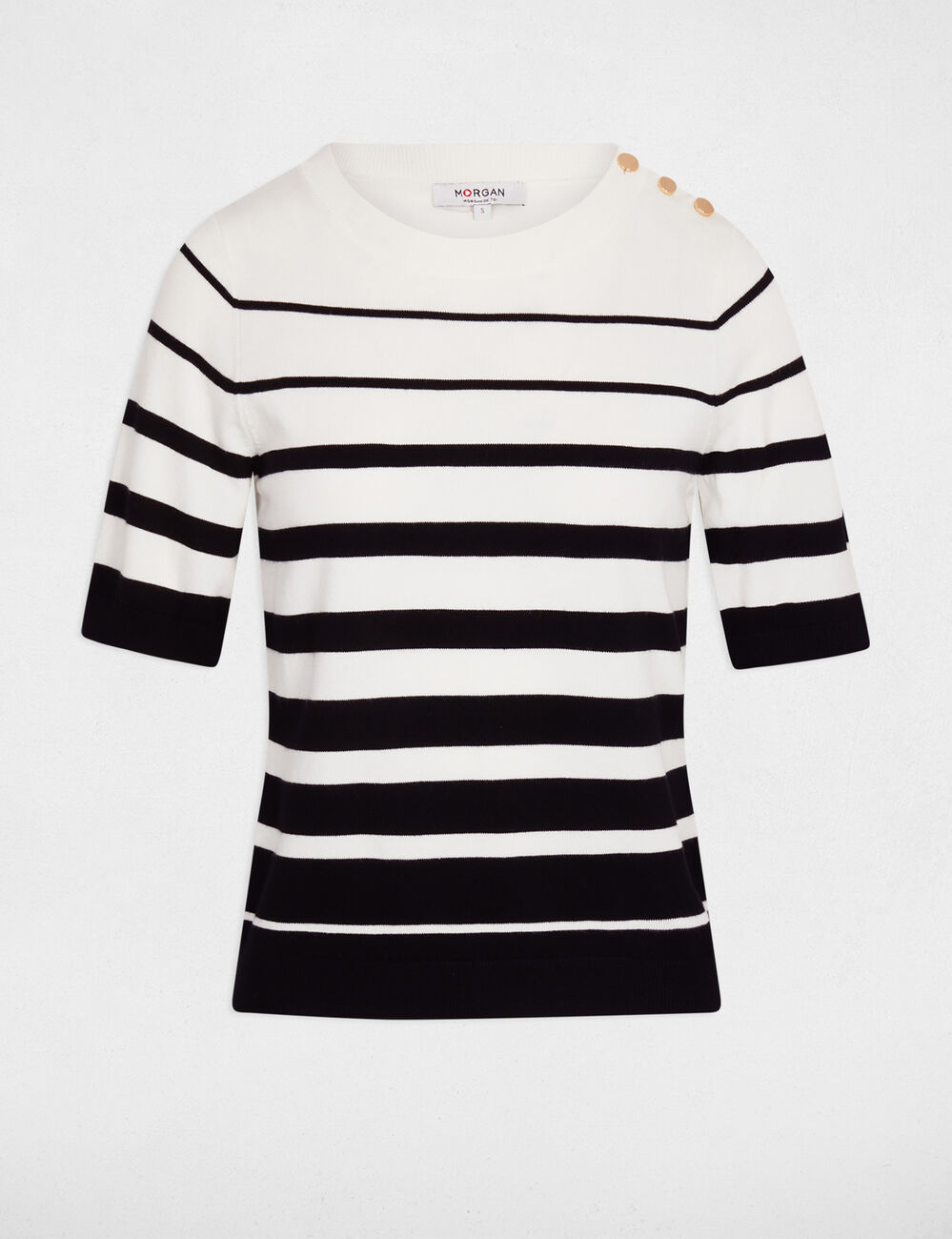 Jersey de rayas con mangas cortas blanco mujer