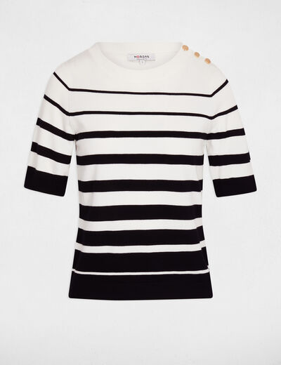 Jersey de rayas con mangas cortas blanco mujer