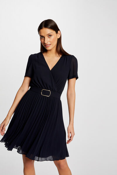 Vestido de patinadora con parte plisado azul marino mujer