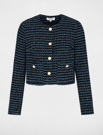 Chaqueta abotonada de tweed multico mujer