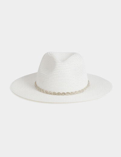 Sombrero trenzado con strass blanco mujer