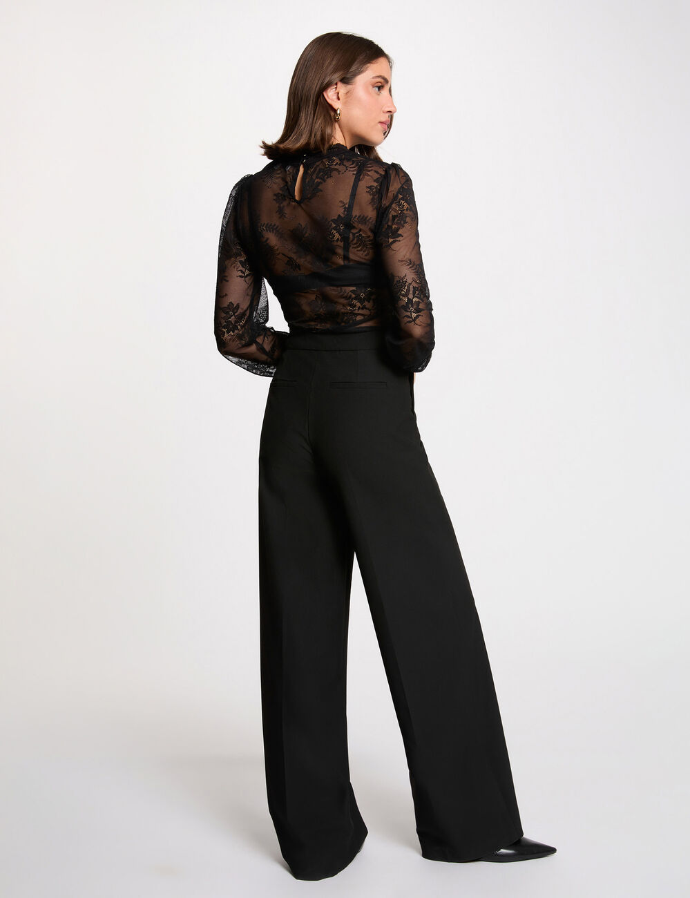Body de encaje con mangas largas negro mujer