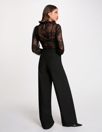 Body de encaje con mangas largas negro mujer