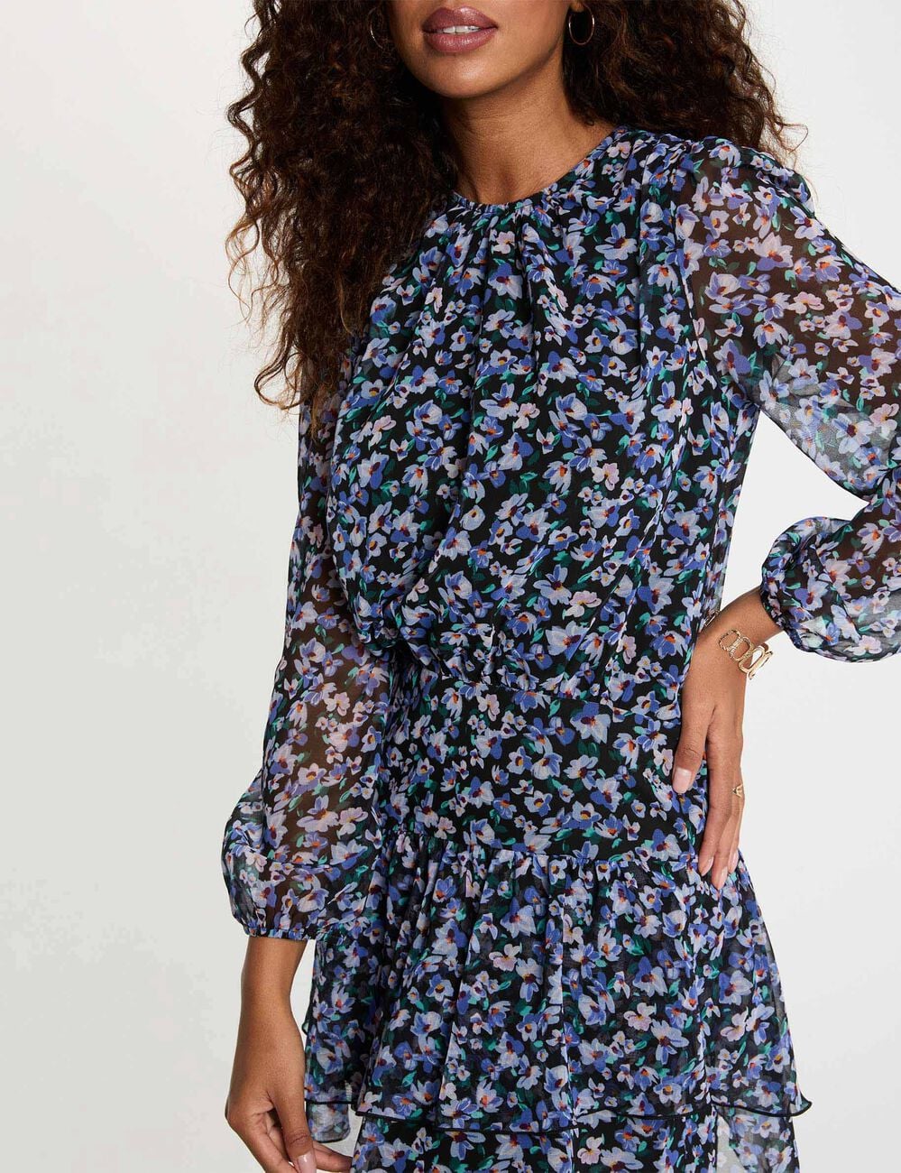 Vestido corto con cuello redondo multicolor mujer