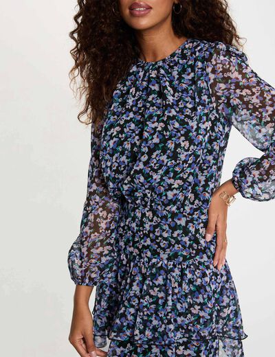 Vestido corto con cuello redondo multicolor mujer