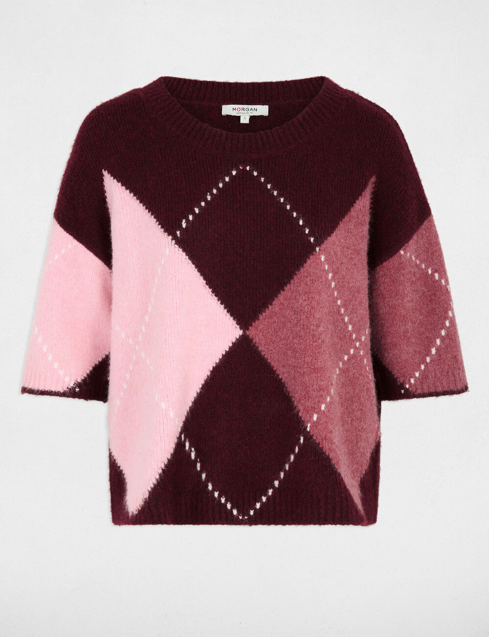 Jersey jacquard cuello redondo ciruela mujer