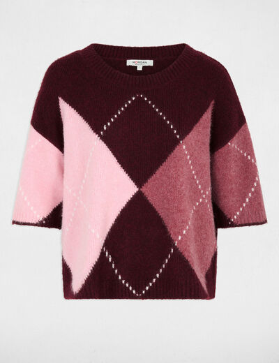 Jersey jacquard cuello redondo ciruela mujer