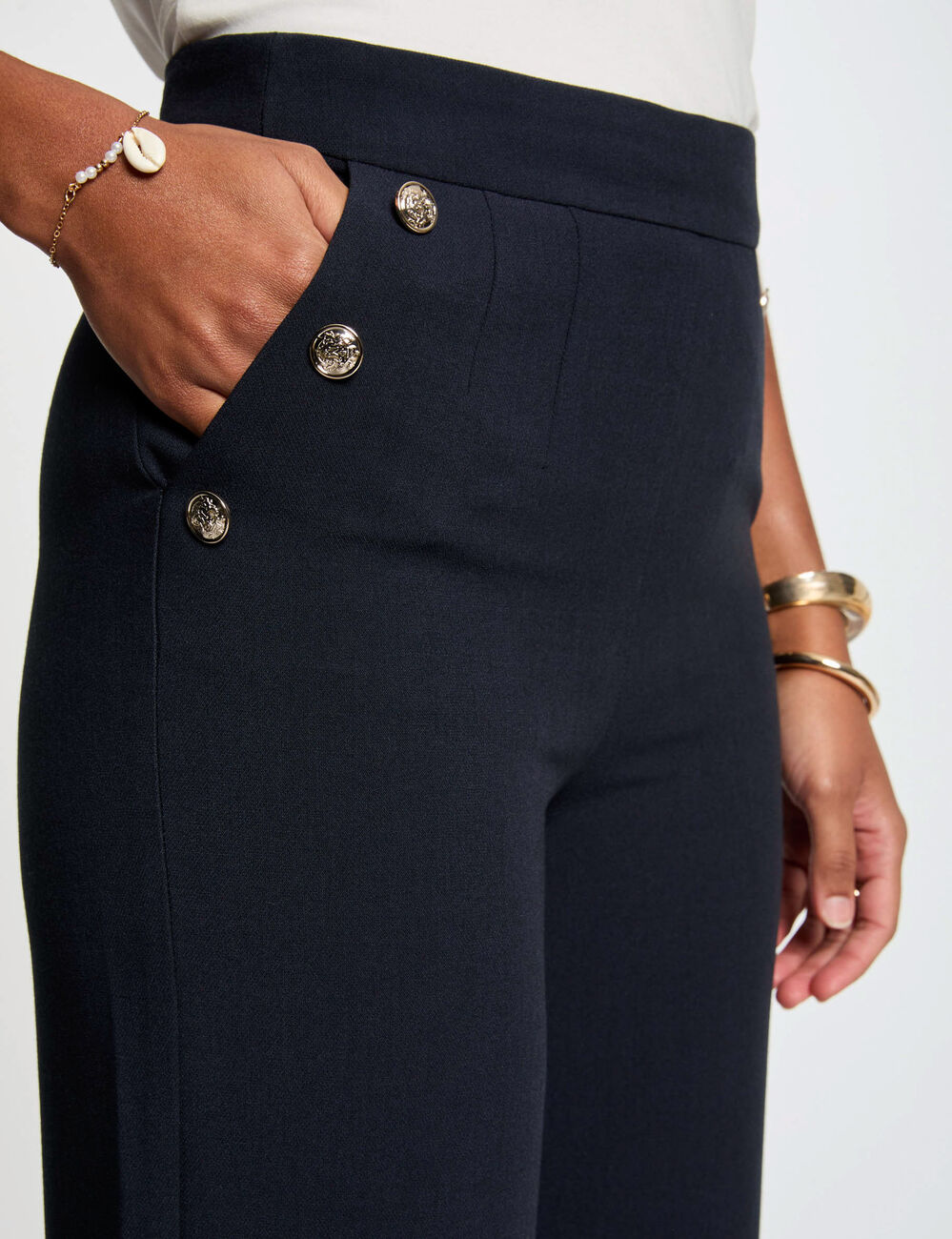 Pantalón pernera ancha azul marino mujer