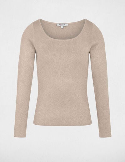 Jersey ajustado con cuello en U crudo mujer