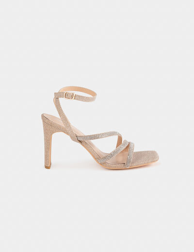 Sandalias de tacón con lentejuelas arena mujer