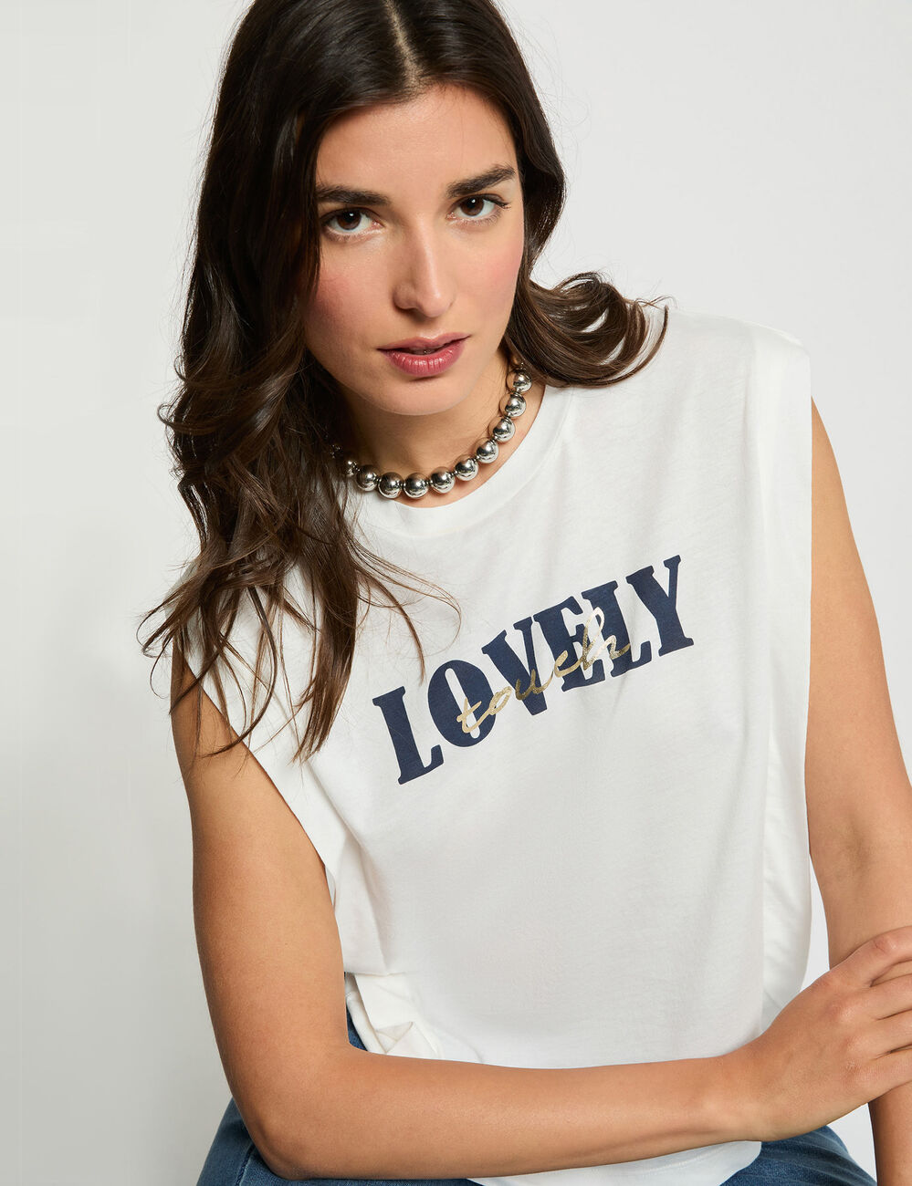 Camiseta recta cuello redondo blanco mujer