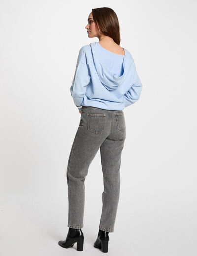 Jersey escote en V y capucha azul cielo mujer