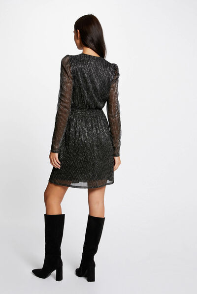 Vestido entallado con hilos metalizados plateado mujer
