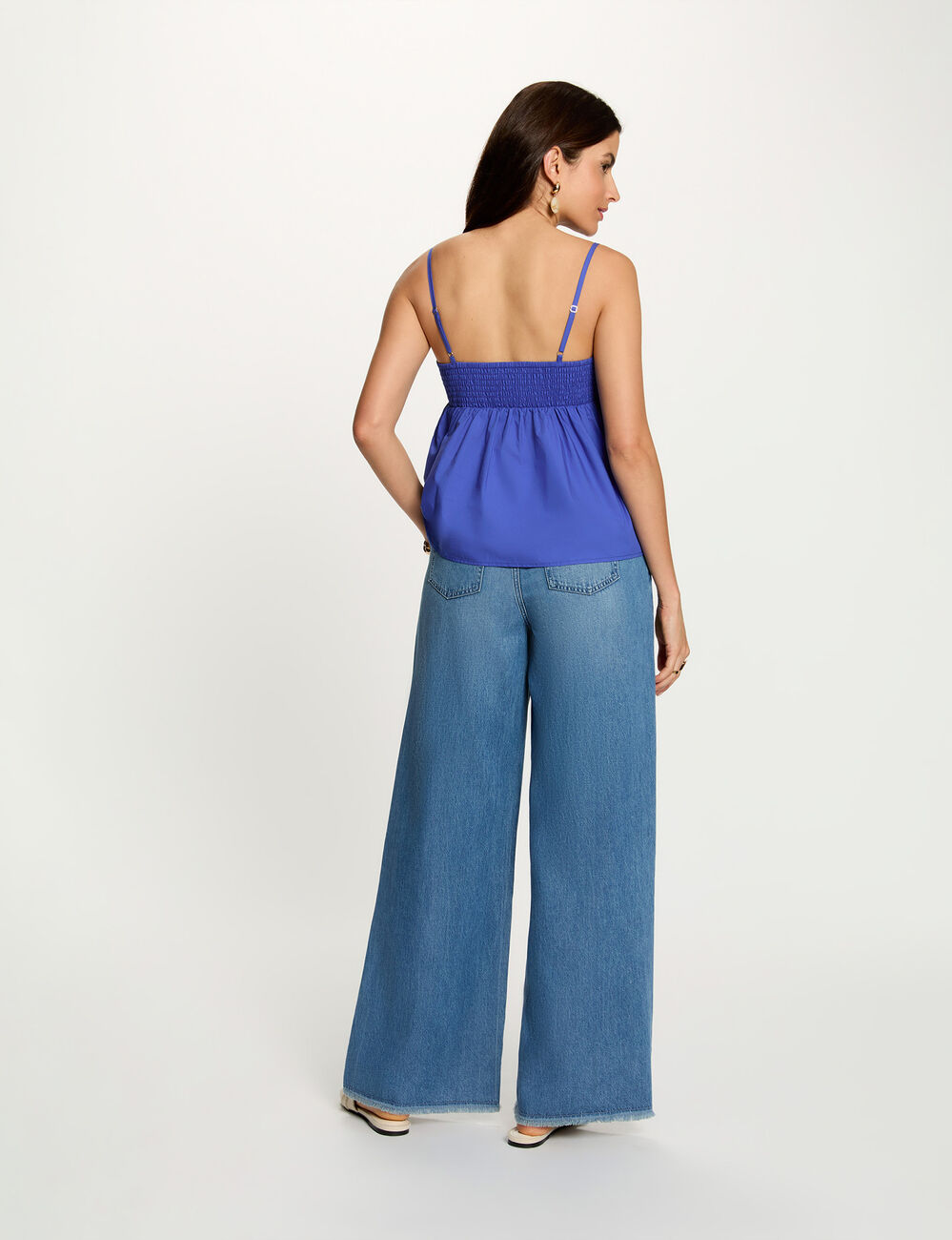 Top bordado tirantes finos azul mujer