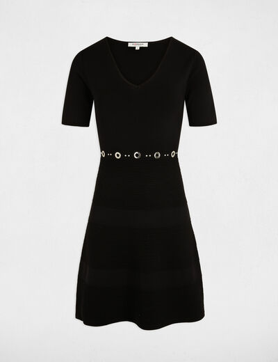 Vestido punto corto evasé negro mujer