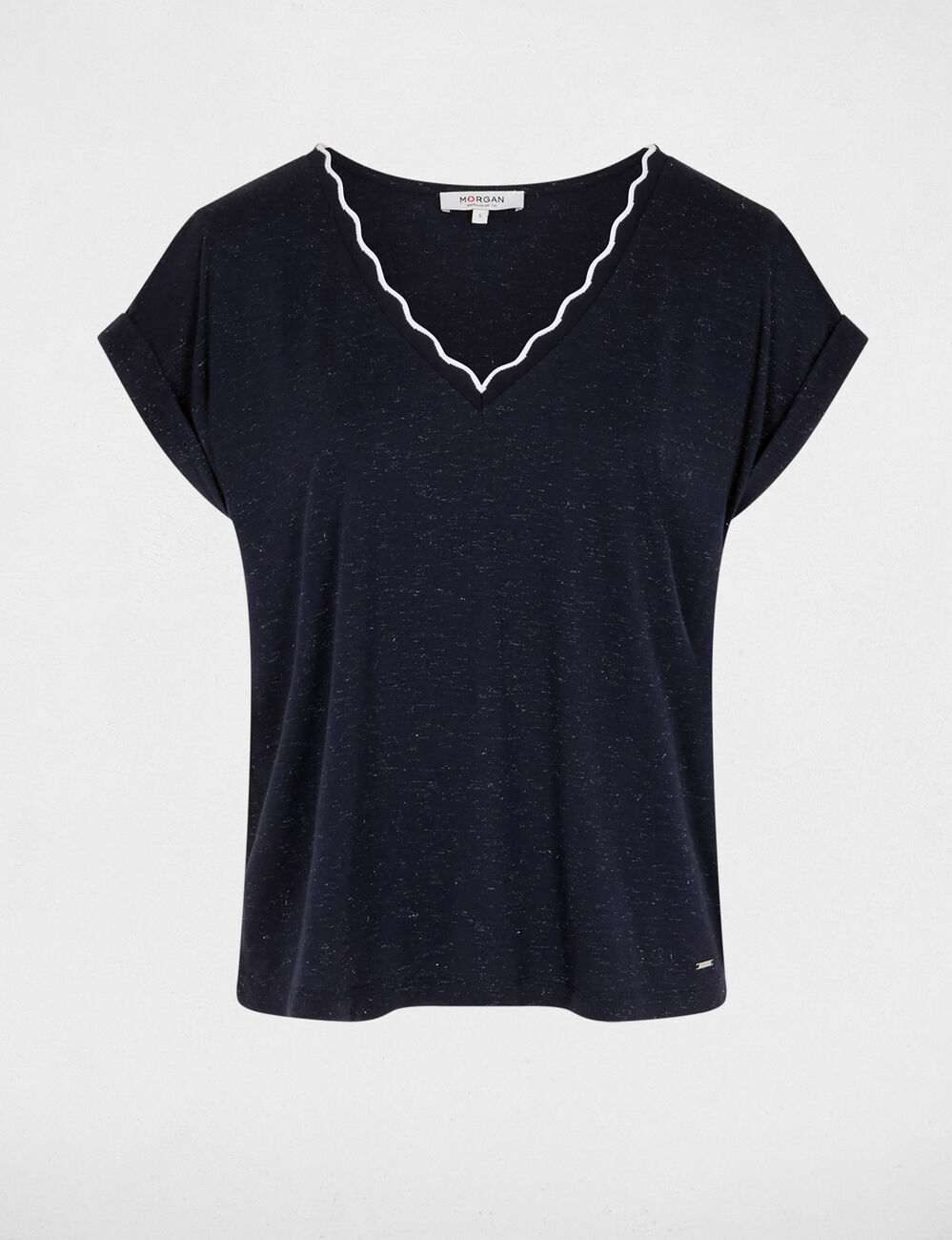 Camiseta cuello v manga corta azul marino mujer