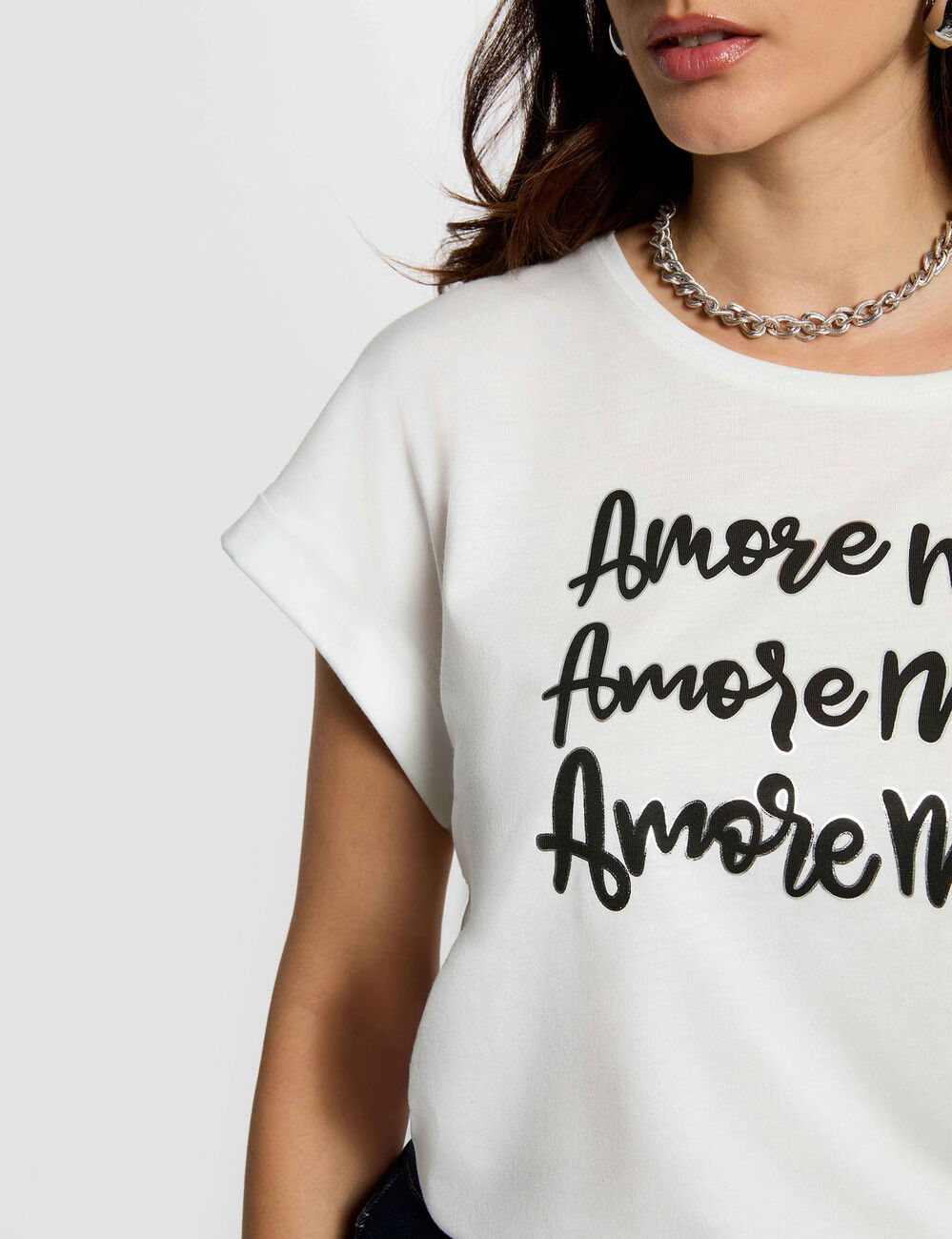 Camiseta cuello redondo blanco mujer