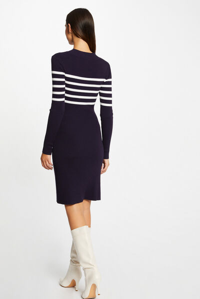 Vestido de punto ajustado con botones marino mujer