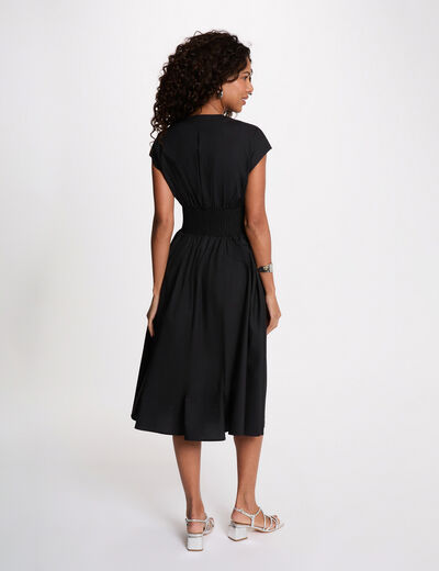 Vestido midi con cuello en V negro mujer